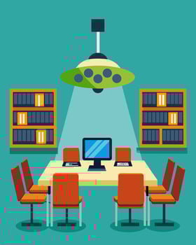 The librarys conference room equipped with solarpowered projectors and audio systems perfect for hosting environmentallyfriendly meetings and presentations.. illustration. vector