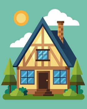 The quaint Tudorstyle cottage was now powered by solar energy with discreet panels integrated into its traditional thatched roof.. illustration. vector