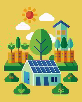 The rooftop farms solar panels provide clean renewable energy reducing the farms carbon footprint while cultivating delicious produce.. illustration. vector