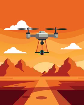 The solarpowered drone hovered effortlessly above the vast desert landscape collecting data and capturing stunning aerial footage.. illustration. vector