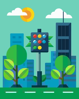 The solarpowered traffic signals were a testament to the citys commitment to sustainability and green initiatives.. illustration. vector