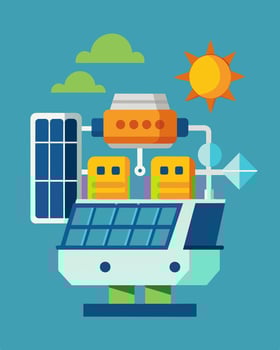 The sound of the ships engines is rep by the gentle hum of the solar panels emitting a soothing and environmentallyconscious tone.. illustration. vector