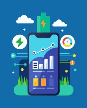 Through a sleek and userfriendly interface the app displays realtime data on energy consumption and savings.. illustration. vector