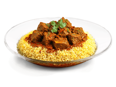 Mutton Rogan Josh with tender lamb in a spiced curry served on a transparent glass png