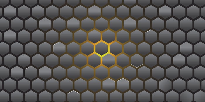 Abstract silver gradient background. Hexagonal structure shape. Hexagonal banner design. Bright yellow combination silver color design. Eps10 vector