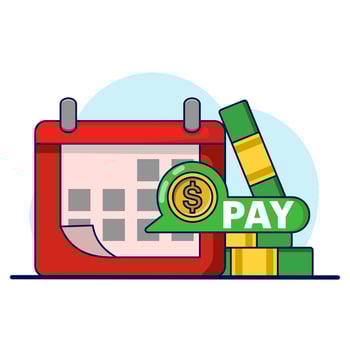 Payment calendar concept. Calendar with monthly payment dates. Monthly subscription payment. Pay day. Tax day. Monthly payments, regular online payments. Flat illustration on background. vector