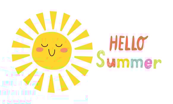 Hello Summer illustration, background. Fun quote cartoon flat design logo or label. Hand lettering inspirational typography poster, banner. vector