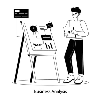 Person giving business analysis presentation, flat illustration vector