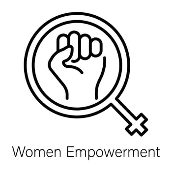 Female sign with clenched hand denoting women empowerment, line icon vector