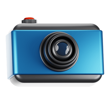 3d rendering camera with cartoon style. 3d social media icon concept png