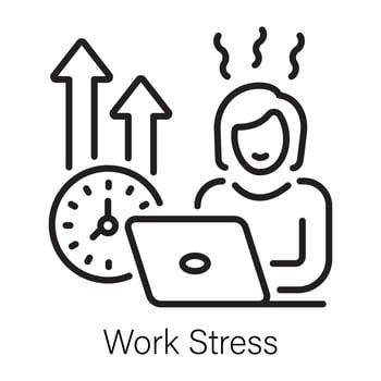 A line style icon showing person taking work stress vector