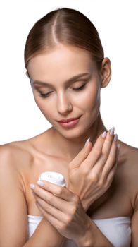 Woman applying skincare lotion to her hand on a transparent background png