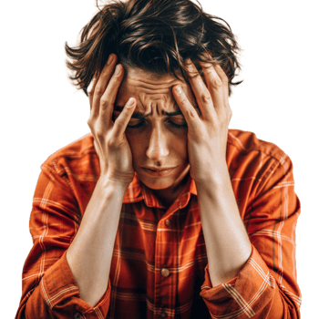 A person suffering from depression, showing signs of stress and anxiety on a transparent background png