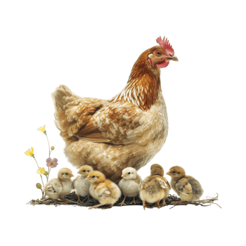 Hen with Chicks on Transparent Background png