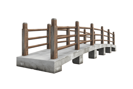 Contemporary concrete bridge with wood fence isolated on transparent background png