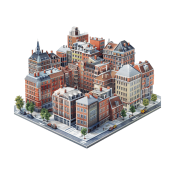Isometric 3D City Plan on Transparent Background png
