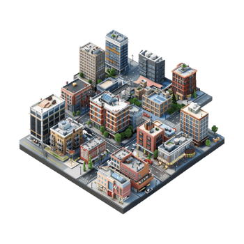 Isometric 3D City Plan on Transparent Background png