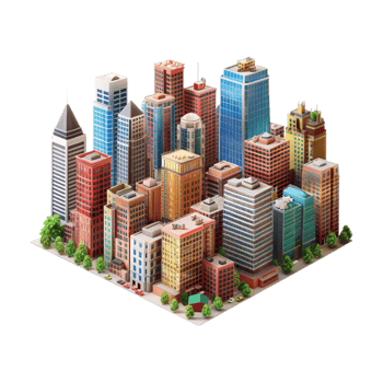 Isometric 3D City Plan on Transparent Background png
