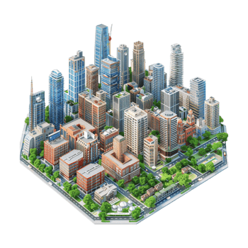 Isometric 3D City Plan on Transparent Background png