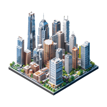 Isometric 3D City Plan on Transparent Background png