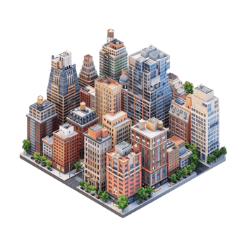 Isometric 3D City Plan on Transparent Background png