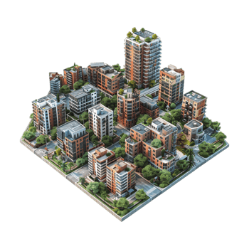 Isometric 3D City Plan on Transparent Background png
