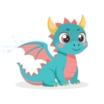 Cute cartoon dragon. Baby dragon or dinosaur cute character. Fairytale monster. Illustration, print vector