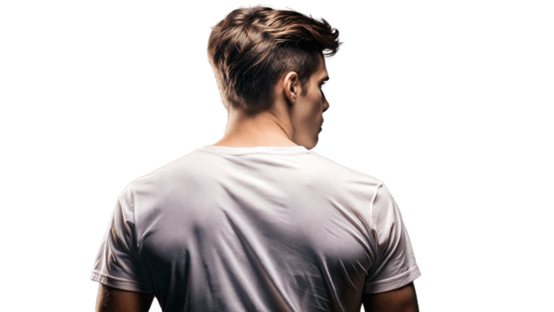 Man Wearing White T-Shirt Standing With Back Turned png