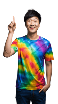 Man Wearing Colorful Tie Dye Shirt Pointing Upwards png