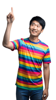 Man In Rainbow Striped T-Shirt Pointing Upward png