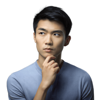 Thoughtful Young Asian Man Holding Chin and Looking Away png