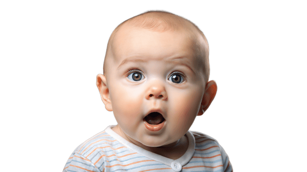 A Confused Baby With Wide Eyes and Open Mouth png