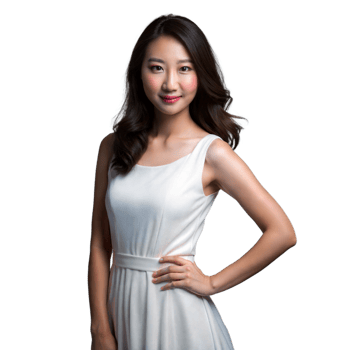 Asian Woman Wearing White Dress With Hand On Hip Posing For A Studio Portrait png