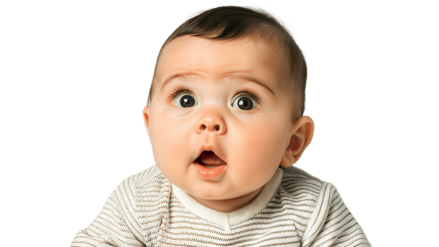 A Confused Baby With Wide Eyes and Open Mouth png