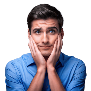 Young Man in Blue Shirt With Concerned Expression png