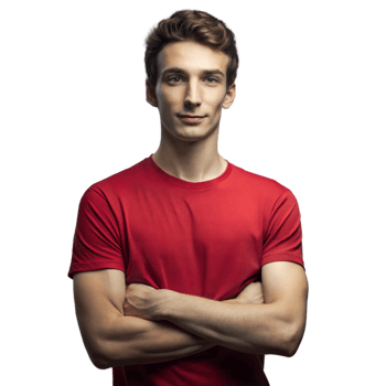 Young Man Wearing Red T-Shirt With Arms Crossed png