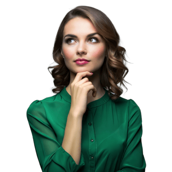Woman in Green Shirt Thinking and Looking Up png