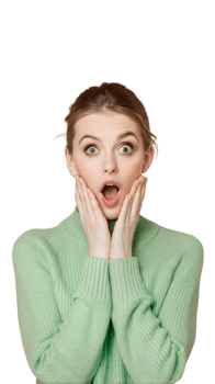 Woman in Green Sweater Looks Shocked png