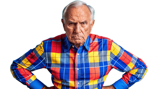 Senior Man in Plaid Shirt With Angry Expression png