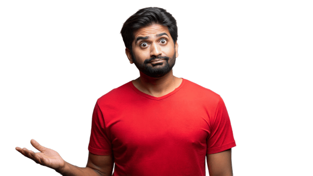 Man With Confused Expression In Red Shirt On Transparent Background png