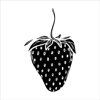 strawberry silhouette illustration, hand drawn botanical outline drawing, monochrome strawberry icon. Design element for background, pattern, packaging, icon, logo. vector