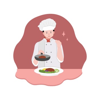 Professional Chef Cooking at Restaurant Kitchen vector