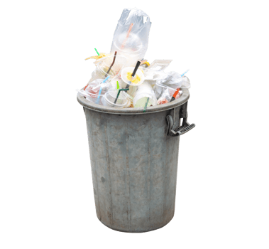 Old dirty gray plastic garbage can with a lot of garbage isolated with clipping path in file format png