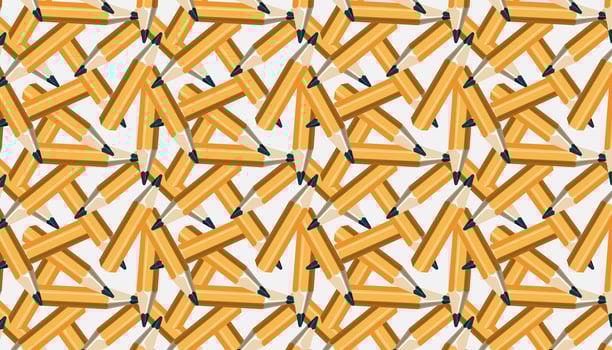 Chaotic pattern of yellow pencils on white background. vector