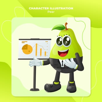Cute pear character presenting financial reports vector