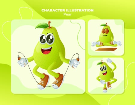 Cute pear characters exercising vector