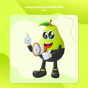 Cute pear character holding a megaphone vector