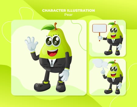 Cute pear characters in advertising vector