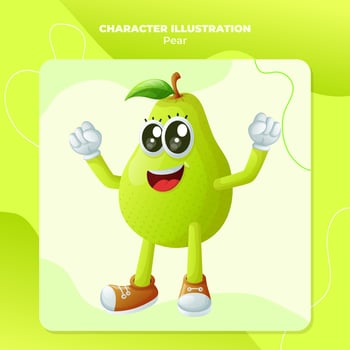 Cute pear character making a victory sign with his hand vector