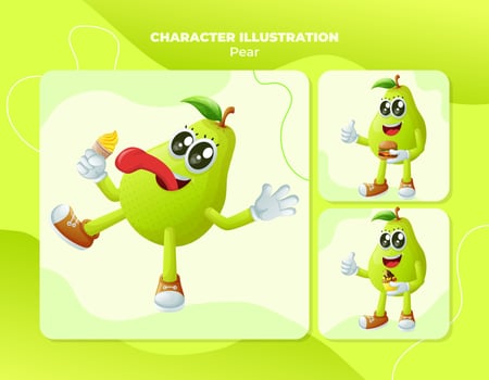Cute pear characters enjoying food vector